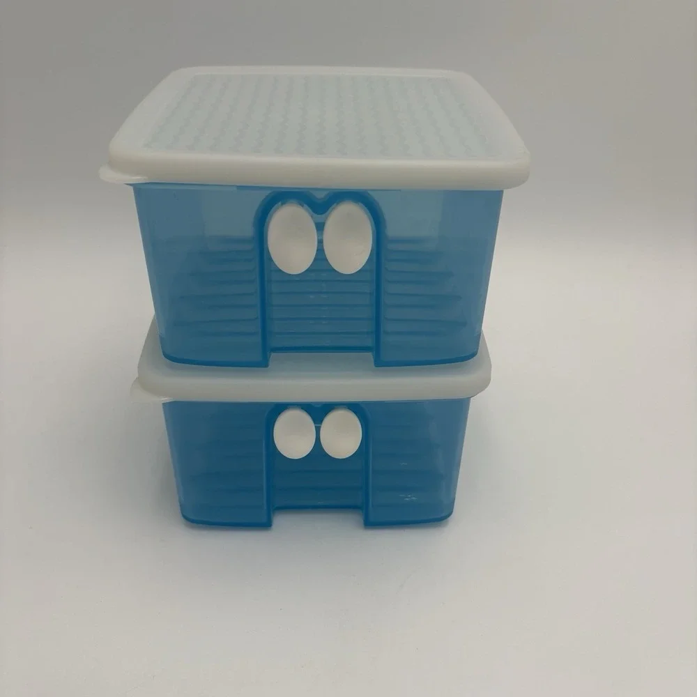 Set Of 2 Tupperware Fridge‎ Smart Vented Produce Storage Container Blue 4.5 Cup